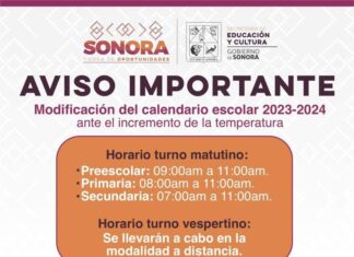 Anuncia Gobierno de Sonora modificación del calendario escolar ante las altas temperaturas