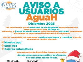 Agua de Hermosillo informa horarios especiales de oficina para atención al público por días festivos