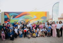 Apoyan Toño Astiazarán y Patty Ruibal talento de niñez hermosillense con mural comunitario en CIF Norte