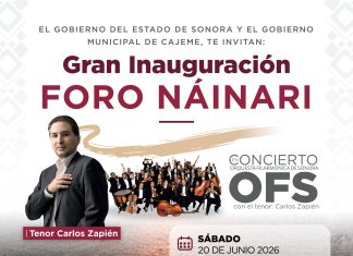Inaugurarán el Foro Náinari en Cajeme con concierto de la Orquesta Filarmónica de Sonora y la participación de Carlos Zapién